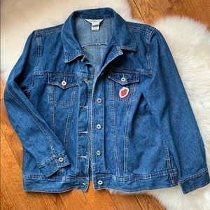 Northern Reflections Denim Jacket with Beaded Strawberry Appliqué Patch